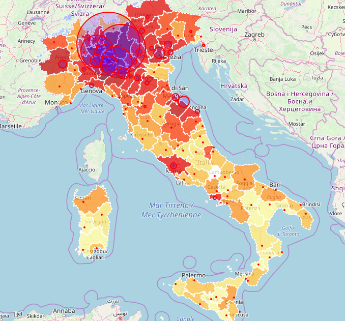 La mappa del virus in Italia